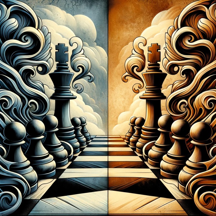 Contested Divorce- Artwork showing two opposing sides, indicative of the conflict in a contested divorce. The image should visually represent the idea of confrontation a