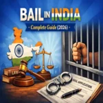 Bail in India ;Complete Guide (2026) Bail in India Complete Guide 2026 featured image with judge gavel, law books, scales of justice, India map, jail bars, handcuffs and bail application